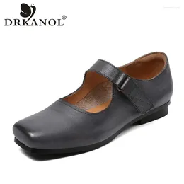 Casual Shoes DRKANOL Luxury Design 2024 Women Flat Square Toe Genuine Cow Leather Low Heel Loafers Mary Janes Retro