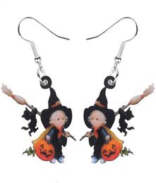 Dangle Chandelier Acrylic Halloween Broom Hat Witch Pumpkin Black Cat Earrings Drop Decoration Jewelry Women Girls Teens Party G7300282