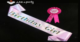 Party Decoration Birthday Girl Boy Brooch Sash Set Pink Women Blue Men Ribbon Happy Badge 18 21 Adult Event Supplies Fun Game6531030