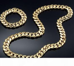 14K Gold Plated Miami Cuban Heavy Link Hip Hop Chain and Bracelet Set For Men8776054