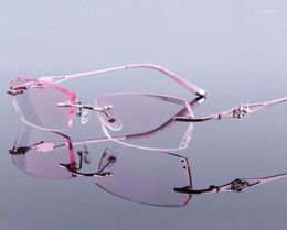 Eye Glasses Frames For Women Rhinestone Rimless Eyeglass Lady Reading High Clear Lens Hyperopia Women039s Pink Presbyopic12844266