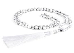 Pendant Necklaces Fashion White Tassel Long Necklace 6mm 108 Beaded Natural Stone Black Line Turquoises Handmade Mala Women Men Je6737849
