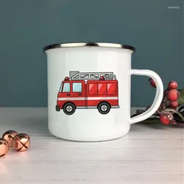 Mugs Personalised Gifts Fire Truck Print Creative Coffee Cups Kids Juice Cocoa Cake Thermal Cup To Carry Tourist Mug Beer