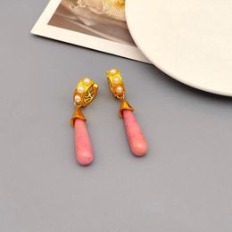 Dangle Earrings European And American French Vintage Natural Powder Watermelon Water Drop Pendant Pearl Temperament Personality