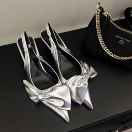 Bow Tie Pointed High Women Fashion Designer Slingback Sandals Stiletto Heel Party Dress Shoes Pumps Female
