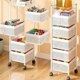 Kitchen Storage Rotatable Fruit Vegetable Shelf With Wheel Multi-Layer Rack Fruits Snacks Organisers Large Capacity