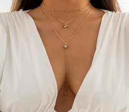Pendant Necklaces IngeSightZ Multilayer Crystal Long Tassel Necklace For Women Sexy Vintage Gold Colour CCB Beads Chest Thin Chain7088829