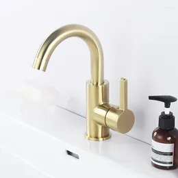 Bathroom Sink Faucets Brushed Gold Brass Washbasin Faucet Single Handle Cold And Mixer Tap Rotation