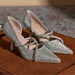 Shiny Pointed Toe High Heels Women Designer Sandals Pumps Woman Rhinestone Stiletto Heel Party Dresses Wedding Shoes