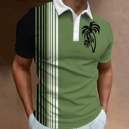 Men's Polos Hawaiian mens polo shirt striped printed shirt fashion design clothing summer lapel short sleeved polo shirt oversized casual T-shirtL2405