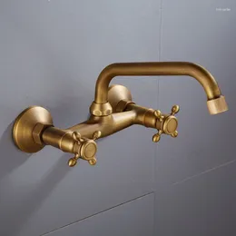 Bathroom Sink Faucets Antique Brass 360 Rotation Double Handle Kitchen Faucet Torneira Wall Mounted Basin Cold And Mixer Tap