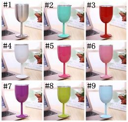 10oz Stainless Steel Wine Glasses Double Wall Ice Drink Vacuum Insulated Tumbler With Lids Nonslip Glass 11 Colour wly9356068612