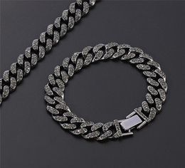 13mm Hip Hop Miami Curb Cuban Chain Bracelets Black Iced Out Rhinestones Bracelet Male CZ Bling DJ Rapper Men Jewelry Whole Ch5186537