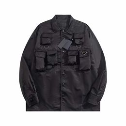 Top bowling lapel jacket, men's designer top, overalls nylon coat, vintage wash European size XS-L