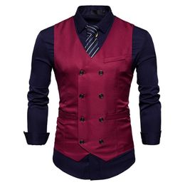 New Men's Vest Slim Fit Double Breasted Dress Suit Vests Fashion Slim Fit Men Casual Vest Waistcoat Gilet Homme Costume 03 305r