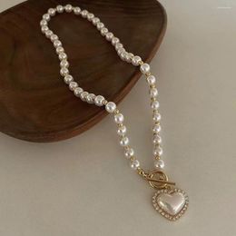 Pendant Necklaces Love Heart Pearl Necklace Vintage Elegant Beaded Clavicle Chain Date Wedding Party Jewelry For Women Girls Gift