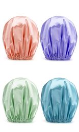 New Thick Shower Satin Hats Bath Shower Caps Hair Cover Double Waterproof Pure Color Kitchen Shower Caps Jtsjo1320365