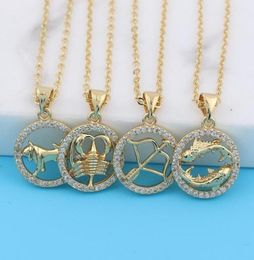 Pendant Necklaces Coin CZ 12 Constellation Necklace Constellatory Metal Aries Taurus Gemini Cancer Leo Virgo Scorpio Sagittarius C5408247