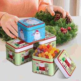 Storage Bottles UPKOCH 4pcs Christmas Themed Tinplate Box Round Candy Cookie Boxes Tin Case Party Supplies (Random Pattern)