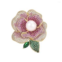 Brooches Trendy Flowers Women Broocht Elegant Crystal Pearl Pins Fashion Female Party Coat Dress Scarf Accessories Yetwelry Gift