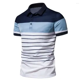 Men's Polos T Shirt For Men Summer Business Polo Fashion Striped Printing Short-sleeved T-shirts
