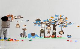 Large Tree Animal Wall Stickers for Kids Room Decoration Monkey Owl Fox Bear Zoo Stickers Cartoon DIY Children Baby Home Decal Mur2819126