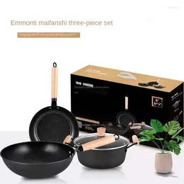 Cookware Sets Maifanshi Three Piece Set Of Frying Pan Soup Pot Activity Gift Pots Flat Bottomed Non Stick Iron