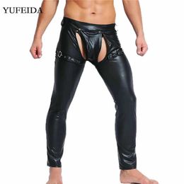 Men's Pants Mens pants PU leather pants Gothic PVC WetLook party night stage dance club costumes mens pants front open sports pantsL2405