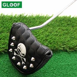 1Pcs Golf Pusher Sleeve PU Leather Golf Putter Cover Universal Magnetic Closure Rivet Skull Embroidery 240510