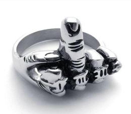 2017 NEW Fashion Jewelry Titanium Stainless Steel Classic Biker Silver Men039s Erect Middle finger Ring US 8152952772