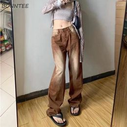 Women's Jeans Straight Women Bleached Washed Denim Brown Hipster Streetwear S-4XL All-match Schoolgirls Boyfriend Street Korean Fashion