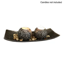 Candle Holders Holiday Natural Stones Holder Set Party Dining Room Romantic Office Home Decor Restaurant Bar Table Top Spa Wooden Tray