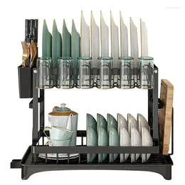 Kitchen Storage Dish Organiser Rack Rust Prevention Drainer Set With Utensils And Cup Holder Space-Saving For Counter
