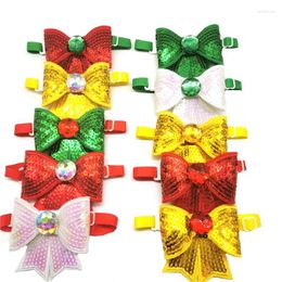 Dog Apparel 30/50pcs Christmas Pet Sequins With Shiny Rhinestones BowTies Puppy Accessories Holiday Supplies