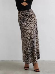 Skirts Fashion Satin Skirt For Women Summer Sexy Leopard Print Long Office Lady High Waist Elapsed Silky Elegant