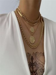 Chains Boho Coin Necklaces For Women Fashion Portrait Multi Layer Chain Choker Gold Silver Colour Vintage Jewellery Bohemain Collar 25926062