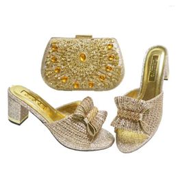 Dress Shoes High Quality Golden Colour African Designer And Bag Set To Match Italian Party With Matching Bags