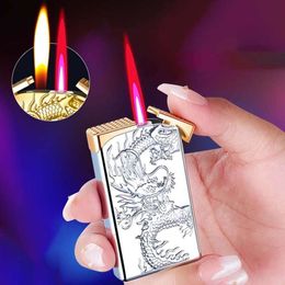 High Quality Shenlong Relief Double Fire Iatable Lighter Creative Open Fire Straight Flush Dual Lighter Wholesale