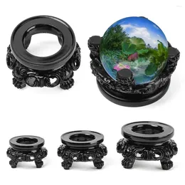 Decorative Plates Resin Crafts Black Round Carved Sphere Pedestal Crystal Ball Base Fixed Seat Display Stand Desktop Ornament Home Decor