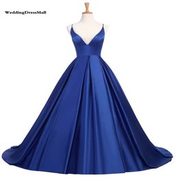 2021 Simple Royal Blue Prom Dresses Satin Spaghetti Burgundy Evening Gowns Cross Back Sexy formal party Dress vestido de fiesta 242Q