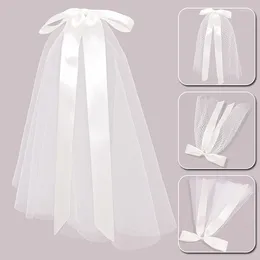 Bridal Veils Elegant White Short Veil For Bride Ribbon Bowknot Wedding Pography Accessories Women With Hair Clip