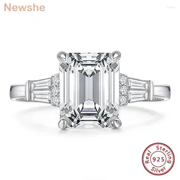 Cluster Rings She 925 Sterling Silver 4.5 Engagement Ring For Women Emerald Cut 5A Cubic Zirconia Anniversary Wedding Jewelry