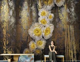 Wallpapers Custom 3d Wallpaper Mural Hand Painted Abstract Vintage Yellow Floral Wall Paper Background Papel Pintado De Pared