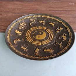 Decorative Figurines Bronze Gilded Chinese Zodiac Bagua Copper Plate Tea Tray Cup Pen Washing Dish Ornaments