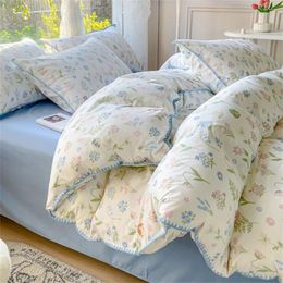 Bedding Sets Pastoral Girls Flower Set Washed Cotton Duvet Cover Bed Linens Soft Quilt Sheet Simple Bedspread Home Textiles