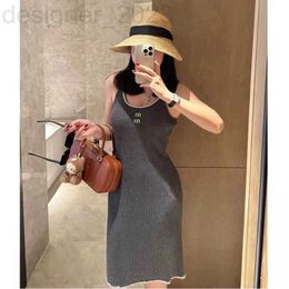 Basic & Casual Dresses Designer heavy industry diamond studded beaded letter embroidered knitted camisole dress for women's summer round neck slim fit dress