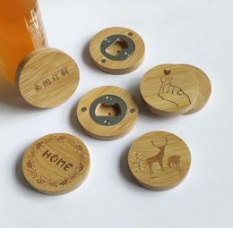 Blank DIY Bamboo Round Shape Bottle Opener Coaster Fridge Magnet Decoration Beer Bottle Opener Custom Logo LX46282162852