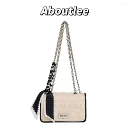 Evening Bags Aboutlee Fashion Brand Silk Scarf Decorated Handbag High Quality Luxury Designer Lady Shoulder Bag Pu Leather Letter Flap Purse