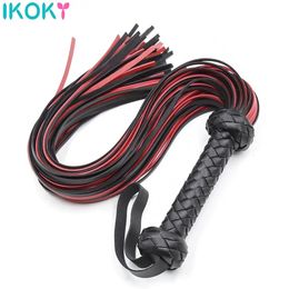 Fetish Black Red PU Leather Whip Flogger Handle Spanking Paddle Knout Flirt BDSM Adult Game Erotic Sex Toys for Women Couples 240428