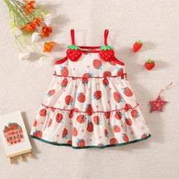 Girl Dresses (0-3 Years Old) Baby Dress Summer Cotton Strawberry Print Strap For Kids Cute Princess